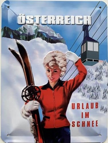Blechschild 20 x 15 cm Österreich - Urlaub im Schnee - DekoNo7