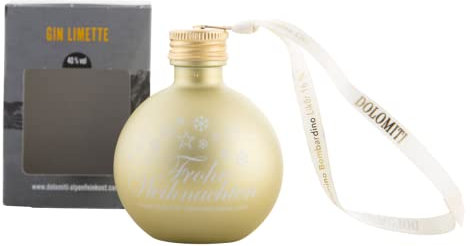 Hochwertige Glas-Christbaumkugeln GOLD gefüllt mit Gin Limette 4er Set / 4 x 0,04l / massiv mit Anhänger und Schraubdeckel/Schnaps - Weihnachtskugel/Mitbringsel fürs Weihnachtsessen