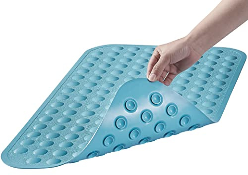 Yanzifly Bathtub Mat Non Slip Bath Mat for Tub Silicone Soft & Safe, Suction Cups Anti Slip Matt for Kids Elderly Non Toxic, Machine Washable - Blue