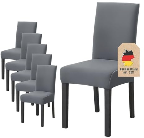 INTIRILIFE 6X Elastischer Stuhlhusse Stuhlüberzug in GRAU mit 38-45 cm Sitzfläche und 45-65 cm Lehnenhöhe - Für Partys Hochzeiten Hotels oder Zuhause im Esszimmer