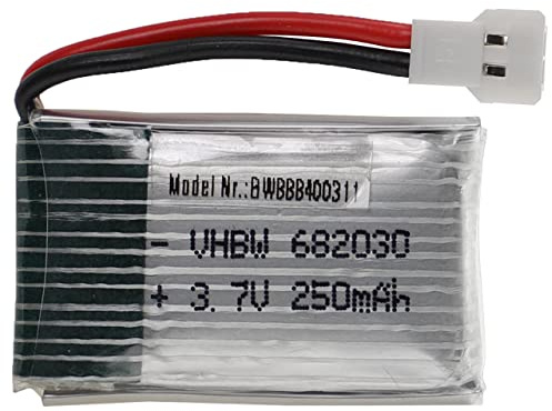 vhbw Akku kompatibel mit XH 2.54 2P Stecker für Modellbau z.B. Racing Car | Helikopter, Flugzeug (250mAh, 3,7V, Li-Polymer, 33 x 20 x 8,5 mm)