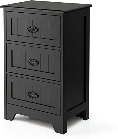 Multigot Bedside Table, Wooden Sofa Side Table with 3 Drawers, Bedside Cabinet End Table Nightstand for Bedroom, Living Room and Office (1, Black)