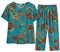 Pool Dance Stangen Frauen mittleren Alters, ältere Menschen, Sommer, kurzärmelig, lange Hose, runder Kragen, bedruckt, Heimkleidung, Blumenmuster, lockere Freizeithose Pyjama Damen Nicki (Blue, XXXXL)