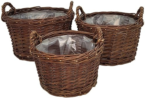 Weidenabdeckungen für Blumentöpfe, 3 Stück - Weidenkörbe, Weide mit Rinde, Blumenkörbe, Übertopf aus Weide Flechtwaren Blumentopf Oval für Blumen Pflanzen Naturkorb
