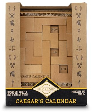 True Genius: Caesars Kalender - One-A-Day Puzzle-Kalender, Holz Brain Teaser Puzzle