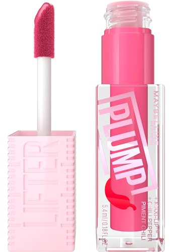 MAYBELLINE Lifter Gloss Lifter Plump, Plumping Lip Gloss with Chili Pepper and 5% Maxi-Lip, Pink Sting, Sheer Bubblegum Pink, 1 Count