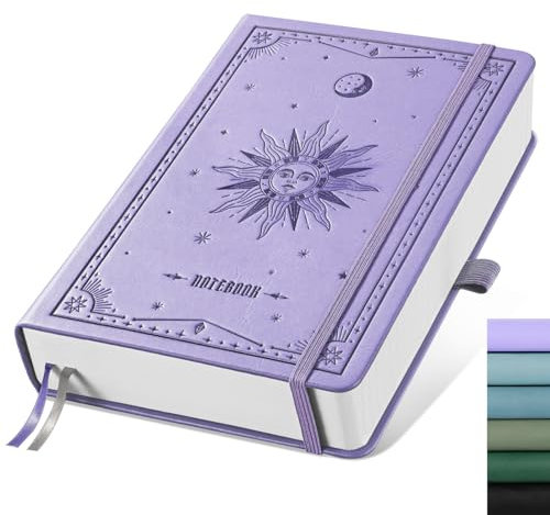 EMSHOI Lined Journal Notebook - 320 Numbered Pages, 100gsm Thick Journals, A5 Hardcover Leather College Ruled Notebooks for Women Men School Work Writing Note Taking, 5.75 x 8.38, Light Purple
