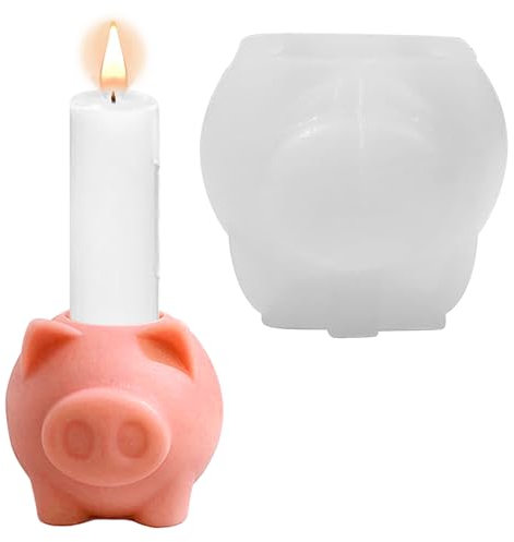 Big Nose Pig Silikonform Kerzenhalter, Silikonformen Gießformen, Süße und Kreative Silikonform Kerzenformen zum Gießen von Kerzenhalterform, Heimdekoration, Desktop-Ornamente (Weiß)