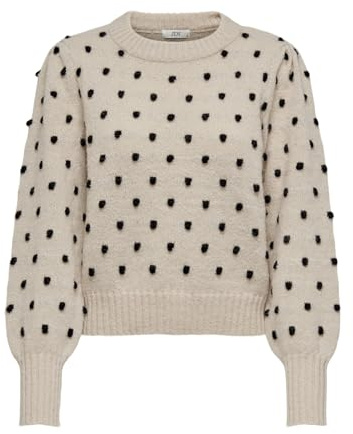 JdY Damen Jdysigrid Life L/S On Puff Pull KNT Noos Knit, Cement/Detail:w. Black Dots, M EU