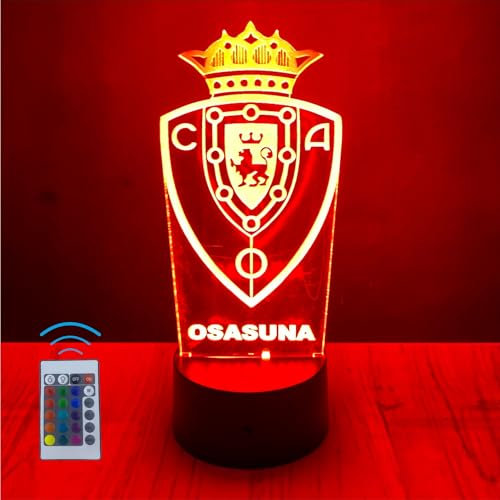 Riscko Lampara 3D Futbol Juguete de luz nocturna 3D, adecuado para la decoración del hogar de la habitación de los niños 16 cambios de color con control táctil y con mando (Osasuna)