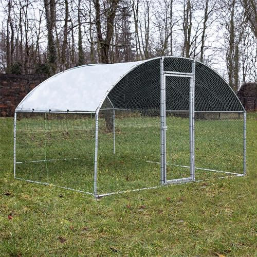 Fudajo XXL Freilaufgehege 2 x 2,95 x 2 m mit Sonnendach und galvanisierten Gitterstäben, Außengehege als Voliere Hühnerstall oder Hasenstall, Kleintiergehege mit Riegel