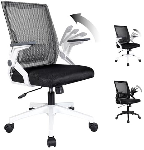 Bürostuhl Ergonomisch Mesh Schreibtisch Drehstuhl: Höhenverstellbarer Chefsessel mit Rollen bis 150kg - Armlehne Klappbare Bürosessel - Ergonomischer Rückenlehne Mädchen Computerstuhl (Weiß)