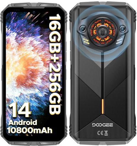 DOOGEE S PUNK Outdoor Handy Ohne Vertrag Android 14, 16GB+256GB, 126dB Lautsprecher, 50MP+16MP Kamera,10800mAh/33W, 6.58'' FHD+ Outdoor Smartphone, baustellenhandy/NFC/OTG/Fingerabdruck ID/Dual 4G SIM