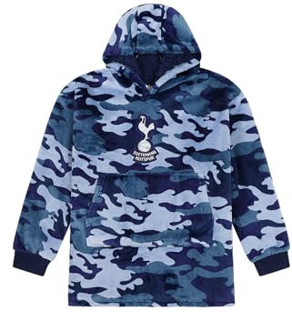 Tottenham Hotspur Football Club Jungen Camouflage, vollständig gefüttert, Luxus-Fleece-Kapuzenpullover, übergroße Sporen-Fleecedecke, blau, One Size Plus