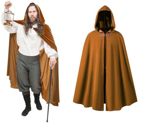 CNVAUIE Renaissance Kapuzenmantel Mittelalterliche Kostüme Herren Kapuzenmantel Hexenmantel Halloween Kostüme Kapuzenmantel (Braun)