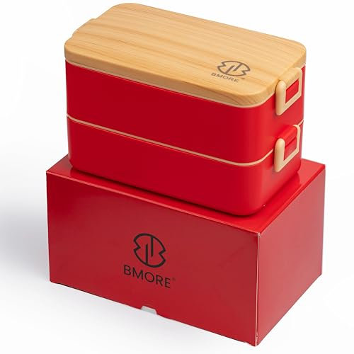 BMORE Lonchera Bento de 1000 ml con compartimentos, apta para microondas y lavavajillas. Incluye cubiertos y palillos. Perfecto para adultos y niños. (No incluye forros de acero inoxidable)