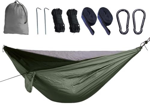 Hamaca de camping | Hamaca de viaje transpirable con fuerte carga - Hamaca de paracaídas para camping, lona de hamaca, red plegable para camping, senderismo, pesca
