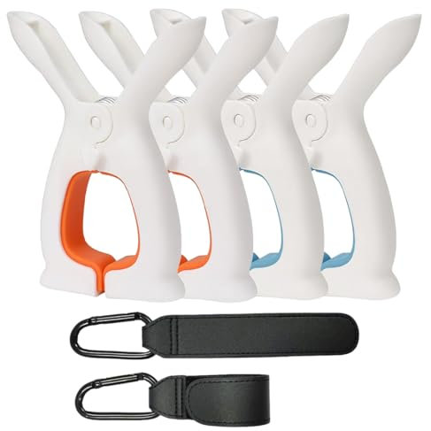 Set Pinzas para Cochecito, 4 Pinzas para Cochecito y 2 Ganchos para Cochecitos, Ganchos Carro Bebe, para Carrito de Bebe para Colgar Bolsas, Mochila