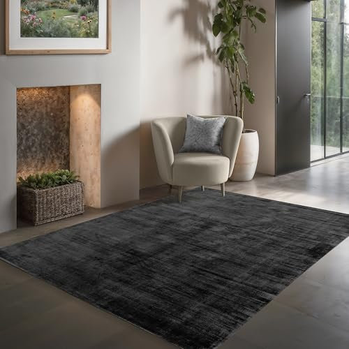 the carpet Janelle eleganter hochwertiger Viskose Wohnzimmer Teppich, exquisiter handegewebter Kurzflor mit Premium-Qualität, pflegeleicht, farbecht, Anthrazit, 200 x 290 cm
