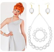 CARITATE Collana e orecchini Wilma Flintstone per Halloween: set di gioielli bianchi per adulti, set per la famiglia Fred e Wilma, accessori sexy da donna, in acrilico, senza pietre preziose