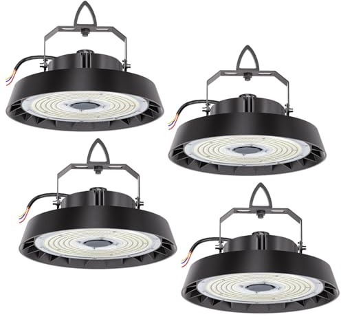 4pcs LED Hallenstrahler 150W 25500lm, Hallenbeleuchtung LED 5000K Kaltweiß, 90° Abstrahlwinkel Industrielampe, Werkstattlampe Wasserfest IP65, UFO Highbay für Keller Garage Industrieanlagen Lager
