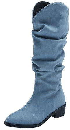 Stivali Donna Tacco Stivaletti Moto Stivali da Neve Donna Stivali Donna Alti Fino al Ginocchio di Jeans Stivaletti Donna con Tacco Estivi Stivali Donna Stivali Estivi Donna con Tacco Stivaletti
