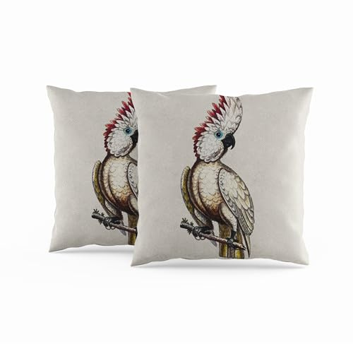 ggaimwf Kissenbezüge mit Vogelmotiv 40x40cm Kakadu AST Helle Kissen Dschungel Vintage-Kunst Outdoor-Kissenhülle für Couch Terrasse Schlafzimmer Büro Leinenoptik 2er-Pack verstecktem Reißverschluss