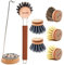 XL Spülbürste Set | Spülbürste - austauschbaren Bürstenkopf | Bürstenständer | 2X Kaktus, 2X Rosshaar, 2X. Kunststoff | nachhaltig, stilvoll abwaschen, spülen | Holz, Silikon, Edelstahl (rost-rot)