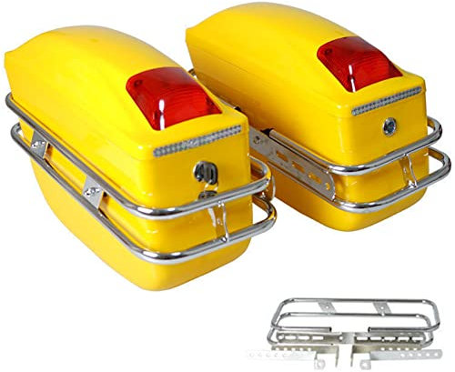 Generisch 48L Motorrad Heckbox Topcase Motorrad Satteltaschen Roller Universal Gepäckkoffer wasserdichte Aluminium Gepäck Helmbox mit Sicherheitsschloss,Gelb