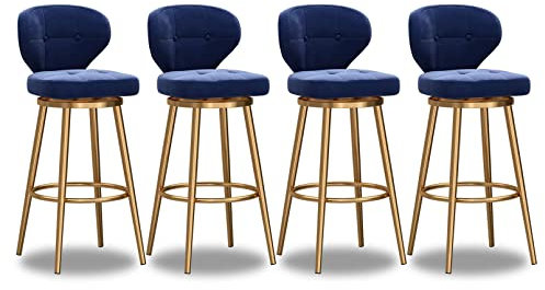 Gardeneea Taburete de Bar Giratorio de Terciopelo, Taburete de Bar tapizado Moderno con Respaldo bajo, Isla de Cocina, Silla Alta (Azul, 4 Piezas)