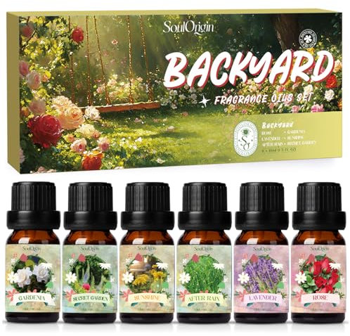 SoulOrigin Hinterhof ätherische öle Set, Duft Öl Set für Öl Diffuser, Duftöle für Seifenkarze Herstellung 6x10ml.Gardenia, Rose, Lavendel, geheimer Garten, nach Regen und Sonnenschein