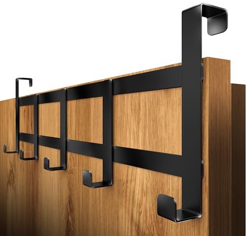4smile Türgarderobe zum Einhängen – Schwarze Türhaken universell verwendbar, flexible Kleiderhaken Tür, robust - Vielseitige Haken zum Einhängen, platzsparende Türhakenleiste für gesamte Wohnung