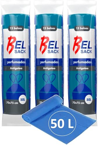 45 x Bolsas de Basura 50 L - Envio 24 h - Muy Resistenetes - Perfumada con Autocierre y Antigoteo - Reciblables - Pack de 3 x 15 bolsas (F - 50 L)