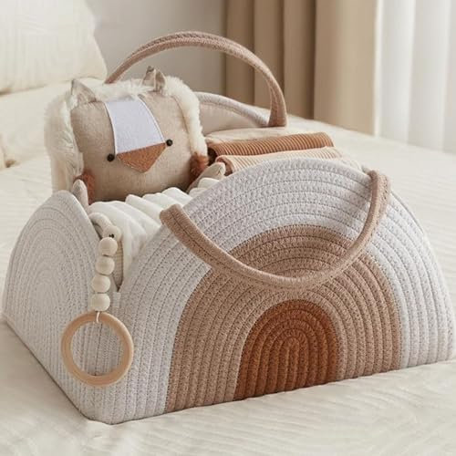 YUEMING Organizador de Pañales para Bebé, Cesta Bebe Grande de Cuerda para Pañales y Cosas de Bebe, cesta cambiador bebe con Compartimentos, Organizador de Carrito de Pañales para Bebés (Blanco)