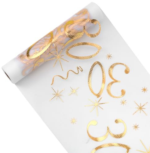 Tischläufer 30 Geburtstag, Tischdeko Geburtstag 28 cm x 10 m, Tischläufer Gold Rolle, Deko 30. Geburtstag Frau Mann, Tischdecke Tischband für Geburtstag Jahrestag Feier Party
