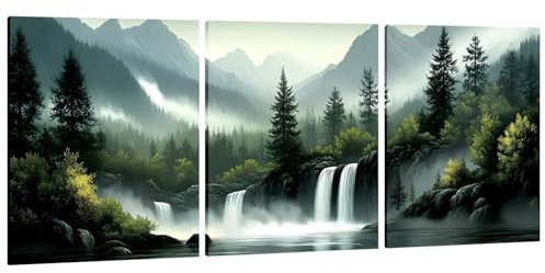 GXUNNAA 3pcs Green Forest Canvas Wall Art,Nature Scenery Modern Wall Decor,Mountain Scenery Picture Painting,Woodland Landscape Wall Pictures for Living Room Bedroom Home Office- 30 x 40 CM