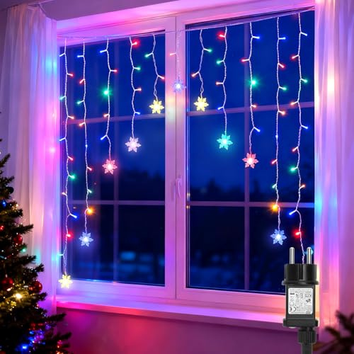 Aigostar Lichtervorhang, 3M + 1.5x1.2M, 82 LEDs, Lichterketten Vorhang Innen, 8 Modi mit Memory & Timer, IP44, für Innen Außen, Party Hochzeit Garten(RGBY)