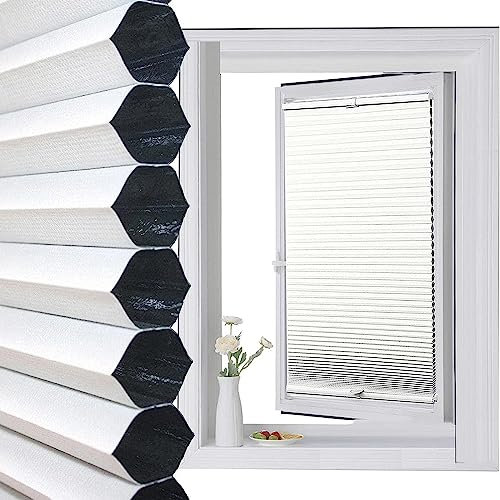 Total Blackout Plissee Rollo für Fenster & Türen, Waben Sichtschutz und Sonnenschutz Faltrollo für Fenster & Tür, Faltrollo für Innen, Weiß, 40 * 140 cm