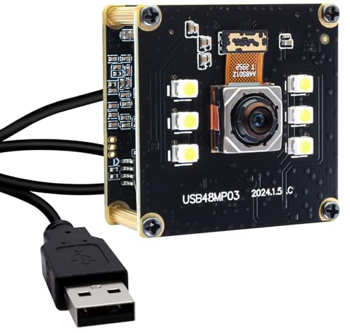Accum 48MP Autofokus USB Kamera, Nachtsichtkamera für Raspberry Pi | USB 2.0 Kameramodul mit Licht, Plug & Play für Jetson Nano, Videokonferenz, Lightburn Kamera für Window, Linux, Mac OS