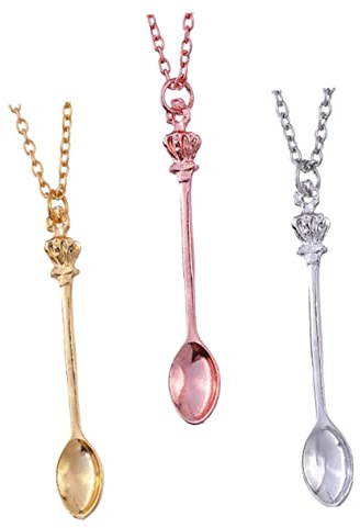 Beavorty Collier Souvenir en Alliage Léger Pendentifs Mini Cuillère Couronne, Lot de 3 Pièces, Bijou Fantaisie pour Femme, Usage Quotidien ou Soirée