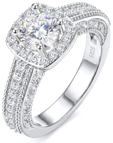 MYBELLNA 1 Karat Moissanit Ring für Damen Engagement Verlobungsring