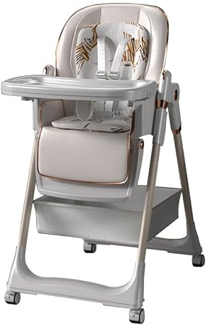 Faltbarer Babyhochstuhl, mit Aufbewahrungstasche und Ablage, höhenverstellbar, verstellbare Rückenlehne, Feststellräder (Weiß)