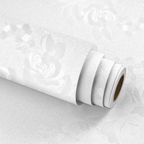 Stickyart Möbelfolie Selbstklebend Weiß Matt Blumen 30cmx400cm Selbstklebende Tapete Weiß Wandfolie Wand Blumentapete Tapete Blumen Floral Wandtapete Dekorfolie Abziehbar für Wohnzimmer Schlafzimmer