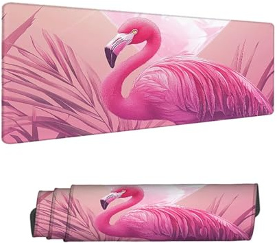 Tapis de Souris Gaming XXL 600 x 300 x 3 mm, Rose Grand Tapis de Souris de Jeu XXL avec Caoutchouc Etanche et Antidérapant, Flamant sous Main Bureau à Bords Cousus Mouse Pad pour Travail, Jeux H-627