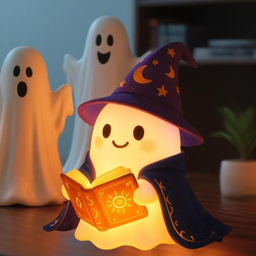 Niedliche Geister-Leselampe,Ghost Reading Book Lamp 15cm,Geisterlampe,3D-LED-Geister Statue Nachtlicht,Halloween Geister Lampe,Geister Lesebuch Lampe,für Karneval,Fasching,Mottoparty,Halloween