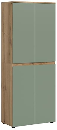 xonox.home - Universalschrank Scarpa 70x175x37cm in Front Smoke Green Korpus Evoke Oak - Mehrzweckschrank Schrank Hochschrank Haushaltsschrank
