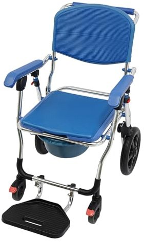 Dusch-Toilettenrollstuhl 3 in 1 Duschrollstuhl mit Armlehnen und Rückenlehne 250KG Klappbarer Duschstuhl mit Rädern, Dusch-Toiletten-Rollstuhl für Innendusche, Behinderte