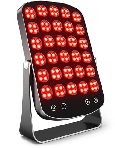 Morfone Lámpara de Luz Roja Cuerpo y el Rostro, Lámpara Infrarroja con 120 LED, (460nm, 590nm, 660nm, 850nm) Panel Luz Infrarroja con Espejo de Maquillaje, Negro (No Produce Calor)
