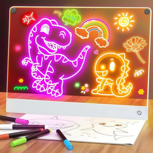 LED Drawing Board for Teen, Maslasee 14.2-Inch LED Drawing Lamp & Glow Pad, Rechargeable Light Up Drawing Board with Built-in Stand, 7-Color Glow Art Kit Includes Markers for Teens & Adults