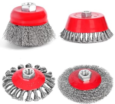 Drahtbürsten für Winkelschleifer mit M14 Gewinde, 75mm Topfbürste & 100mm Rundbürste Stahldrahtscheibe zum Entrosten, Reinigen & Schleifen für Metallbearbeitung & Oberflächenvorbereitung(4 PCS)